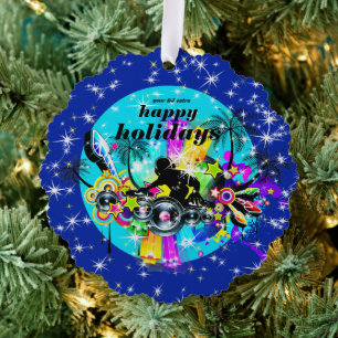 Colourful Music DJ Ornament Card