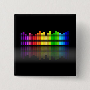 Colourful Music Equalizer w/Reflection, Cool 2 Inch Square Button
