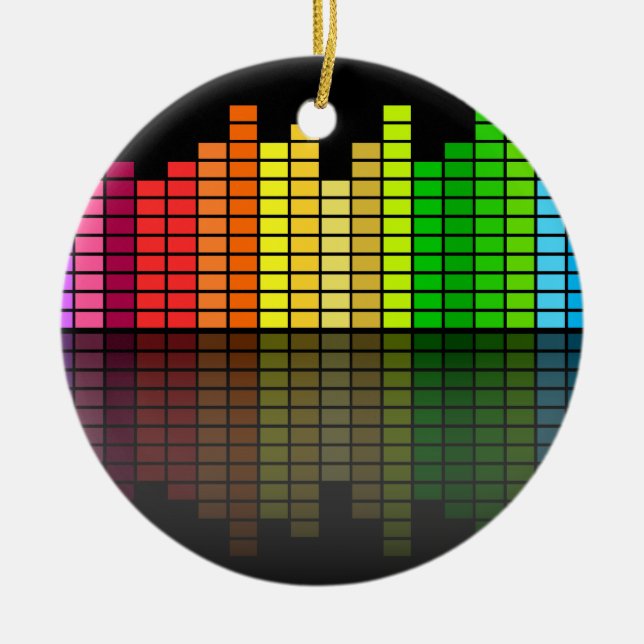 Colourful Music Equalizer w/Reflection, Cool Techn Ceramic Ornament (Front)
