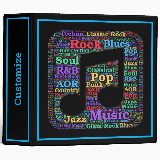 Colourful Music Genres 3-Ring Binder (Front/Spine)