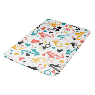 Colourful Music Instruments Note & Hearts Pattern Bath Mat