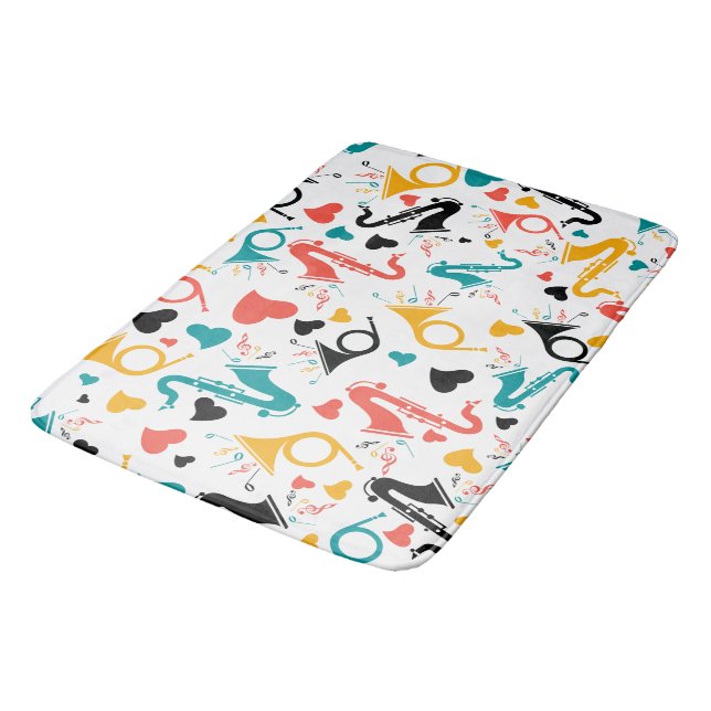 Colourful Music Instruments Note & Hearts Pattern Bath Mat (Angled)
