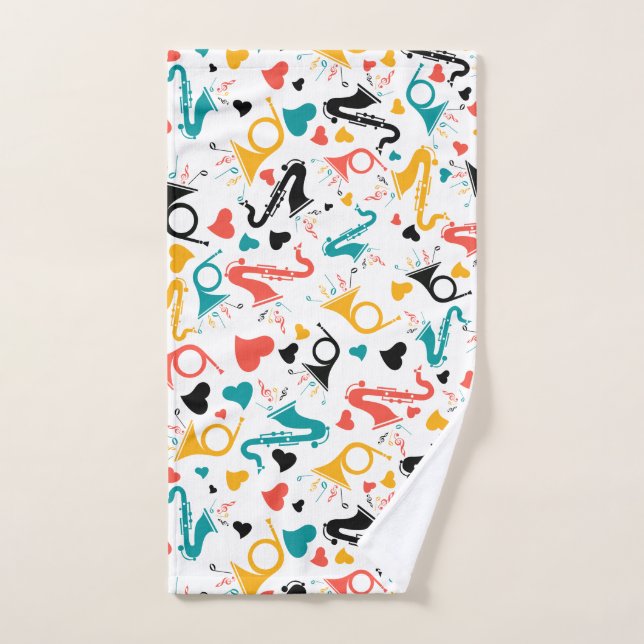 Colourful Music Instruments Note & Hearts Pattern Bath Towel Set (Hand Towel)