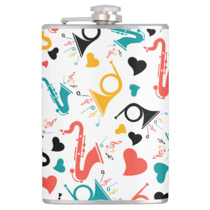 Colourful Music Instruments Note & Hearts Pattern Hip Flask