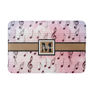 Colourful Music note Musician Monogram  Bath Mat