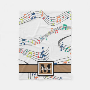 Colourful Music note Musician Monogram   Fleece Blanket