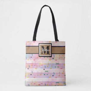 Colourful Music note Musician Monogram    Tote Bag