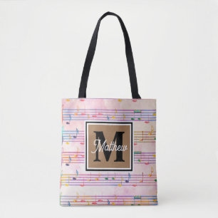 Colourful Music note Musician Monogram Tote Bag