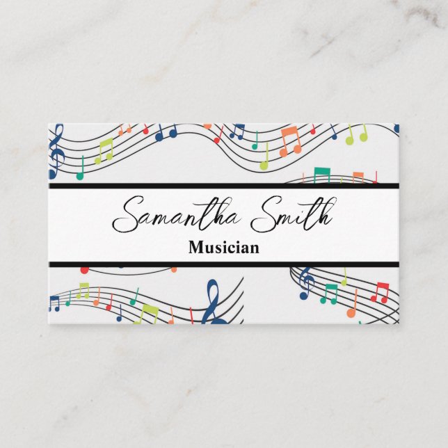 Colourful Music note Musician Music Teacher  Business Card (Front)