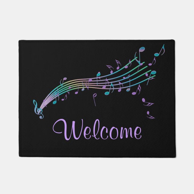 Colourful Music Notes Black Welcome Mat (Front)