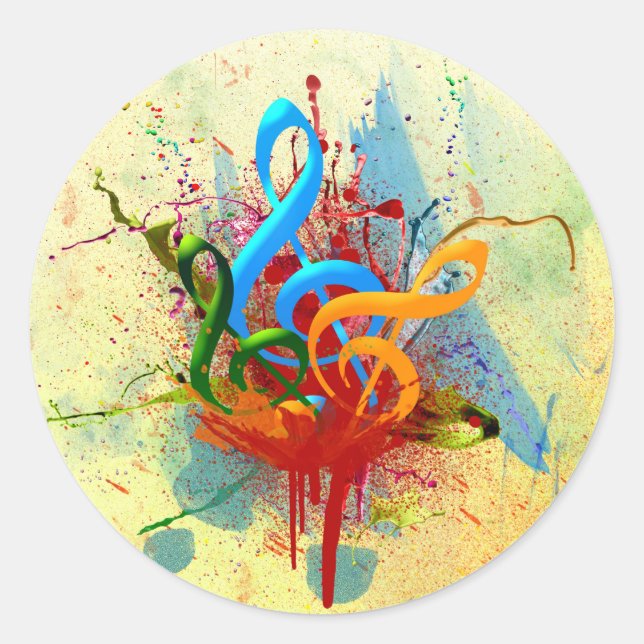 Colourful Music Notes Classic Round Sticker (Front)
