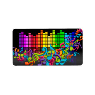 colourful music notes equalizer sounds cool bright label