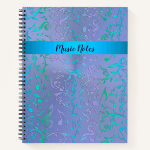 Colourful Music Notes Metallic Purple Personalized Notebook