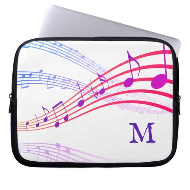 Colourful MUSIC NOTES Monogram Laptop Sleeve (Front)