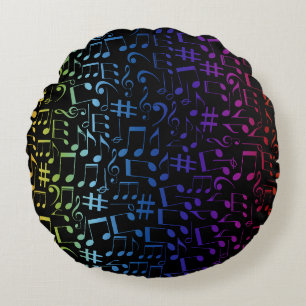 Colourful Music Notes Musicians Music Lovers Round Pillow