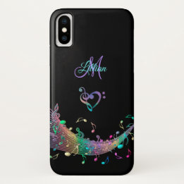Colourful Music Notes n Clef Heart Monogram Case-Mate iPhone Case