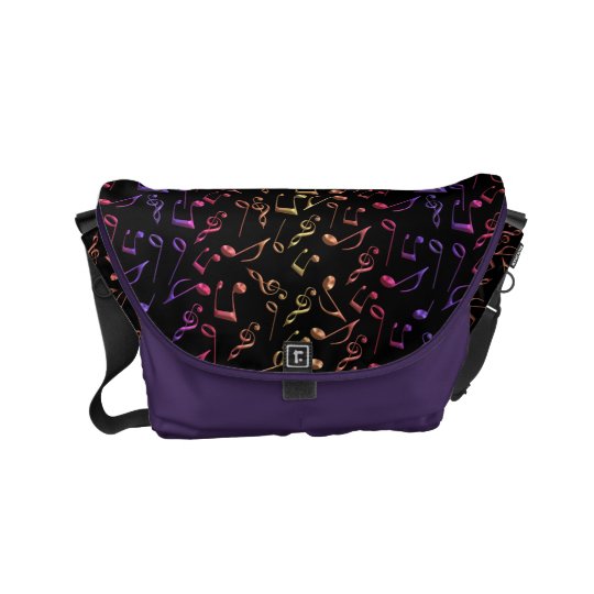 Colourful Music Notes On Black Purple Messenger Commuter Bag