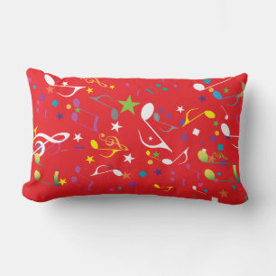 Colourful Music Notes on RED Lumbar Pillow