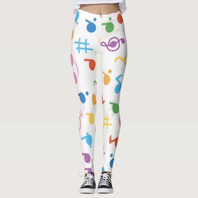 Colourful Music Notes pattern Leggings (Front)