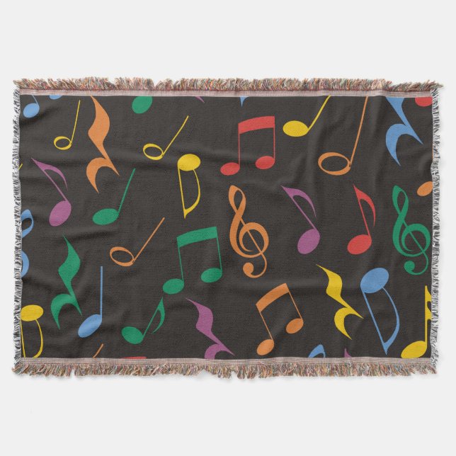 Colourful Music Notes Throw Blanket (Front)