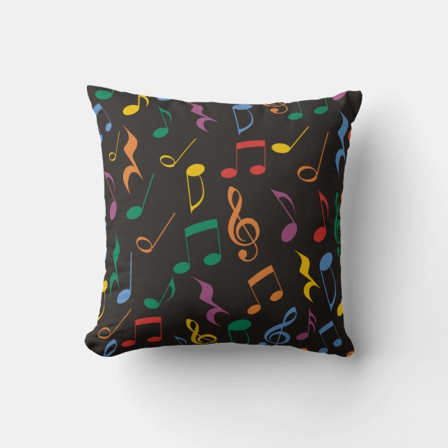Colourful Music Notes Throw Pillow (Front)