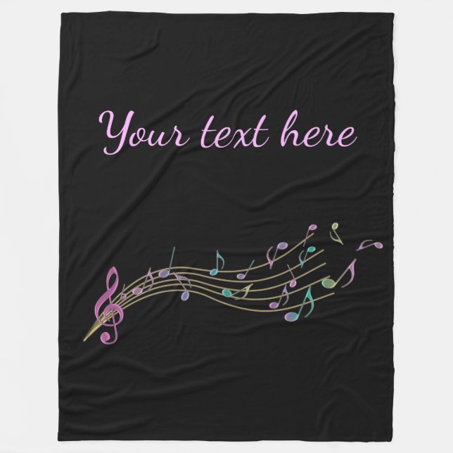 Colourful Music Notes With Customizable Text Fleece Blanket (Front)