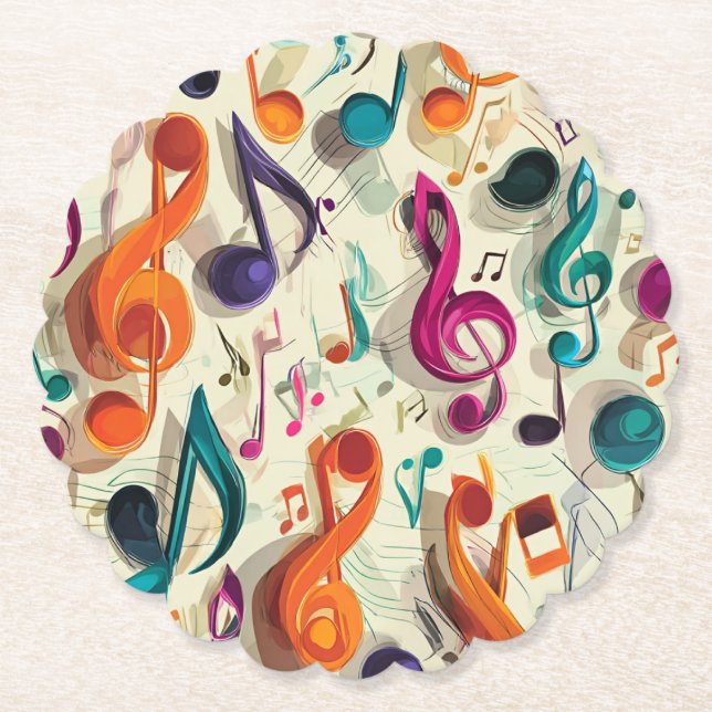 Colourful Music Pattern Paper Coaster (Front)