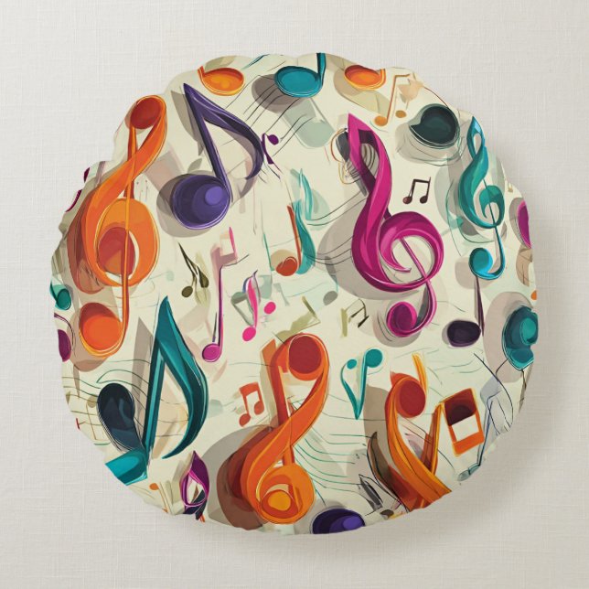 Colourful Music Pattern Round Pillow (Front)