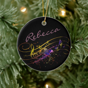 Colourful music splatter personalized ceramic orna ornament