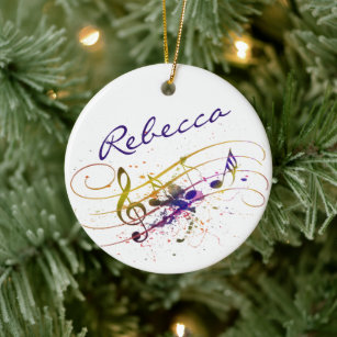 Colourful music splatter personalized ceramic ornament