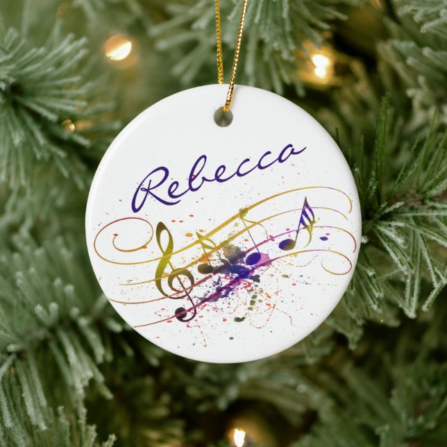 Colourful music splatter personalized ceramic ornament (Tree)