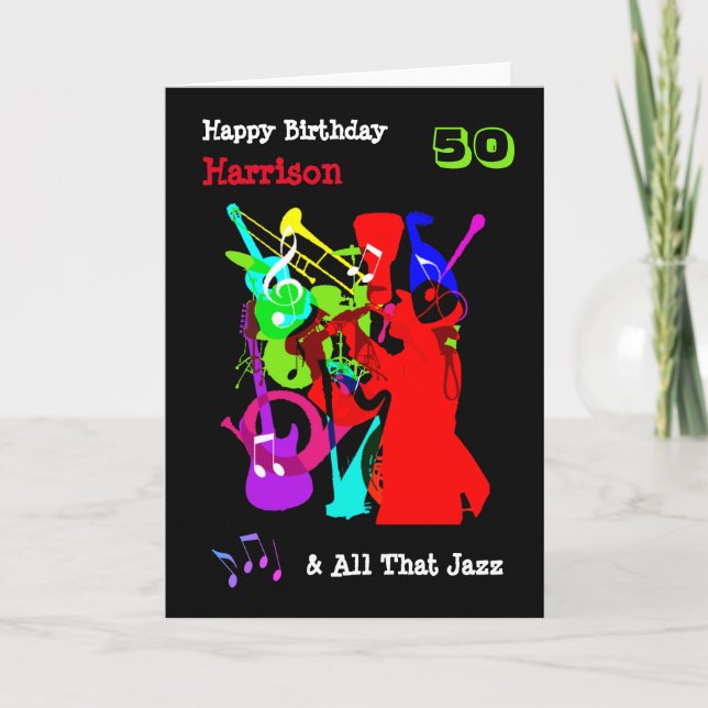 Colourful Music Themed Happy Birthday Personalized Card (Front)