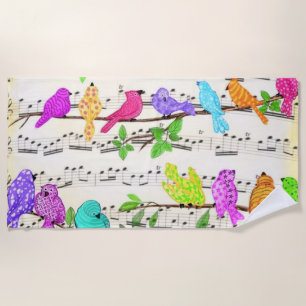 Colourful Musical Birds Beach Towel