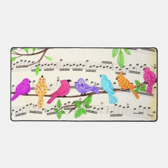 Colourful Musical Birds Desk Mat (Front)