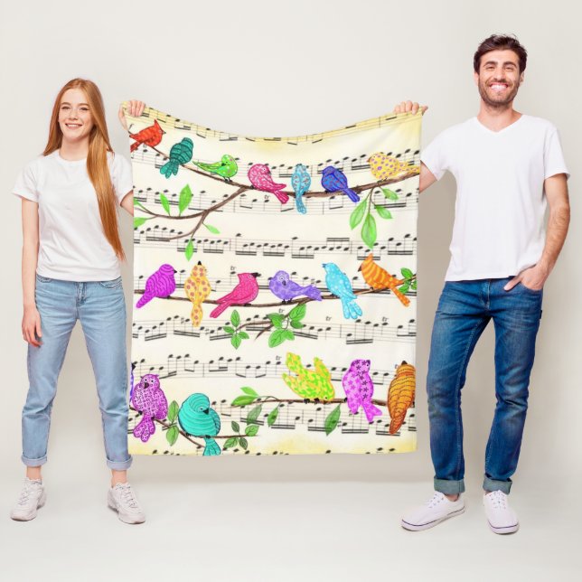  Colourful Musical Birds Fleece Blankes (In Situ)