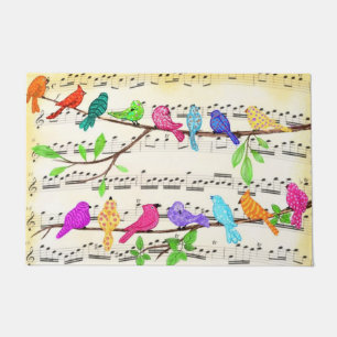 Colourful Musical Birds Symphony Doormat Spring