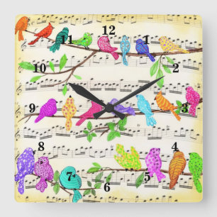 Colourful Musical Birds Wall Clock
