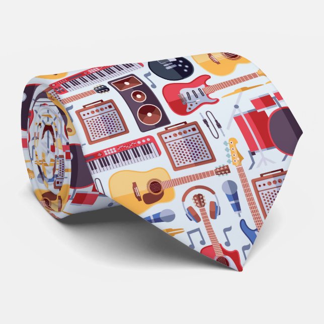Colourful musical instruments pattern  tie (Rolled)