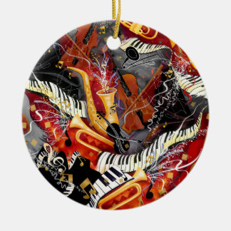Colourful Musical Instruments, Sax, Trumpet, Julee Ceramic Ornament