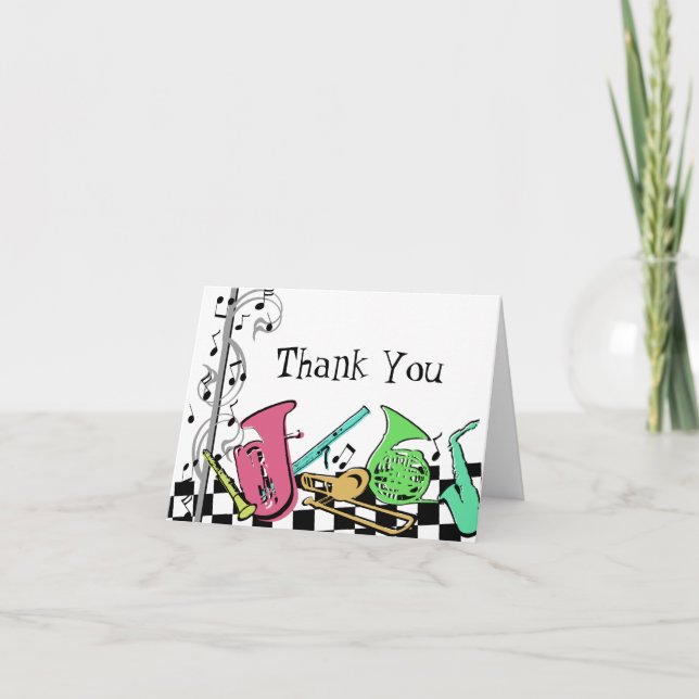Colourful Musical Instruments Thank You Card (Front)