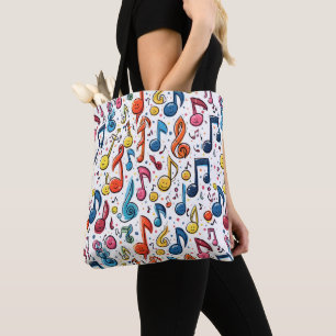 Colourful Musical Note Doodles Tote Bag