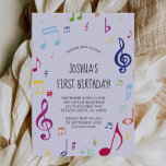Colourful Musical Note First Birthday Party Invitation<br><div class="desc">This colourful musical note first birthday party invitation is perfect for a music theme party. The design features red,  light blue,  navy blue,  green,  purple,  orange and yellow musical notes arranged in a wreath.</div>