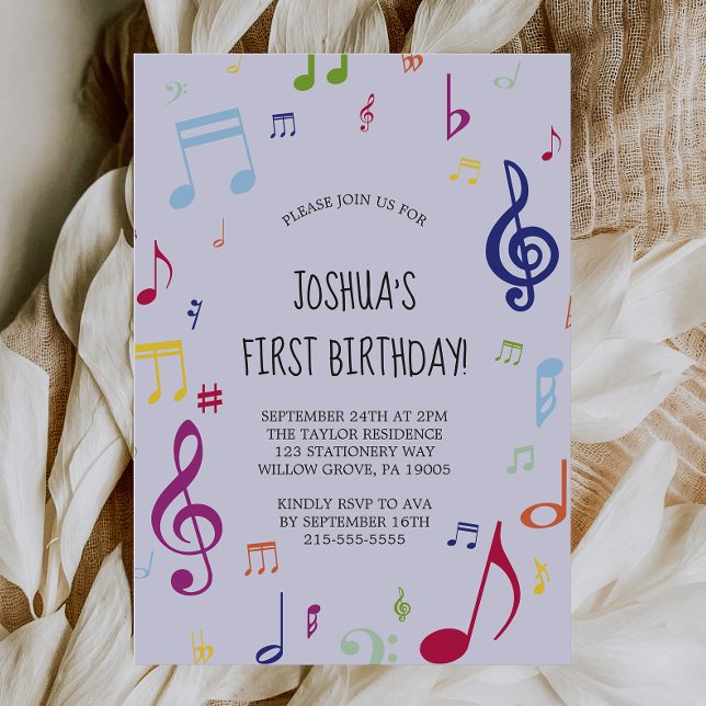 Colourful Musical Note First Birthday Party Invitation (Creator Uploaded)