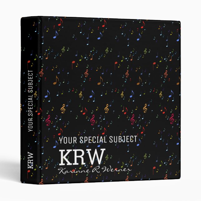 Colourful musical notes black binder to-personaliz (Front/Spine)