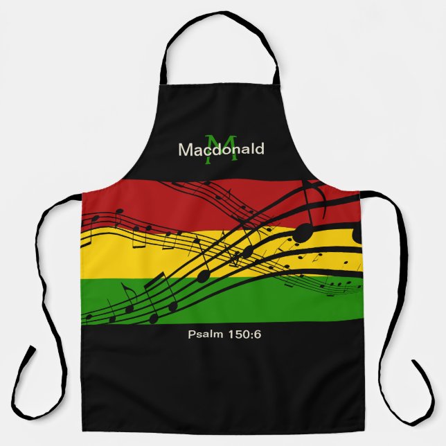 Colourful Musical Notes | Monogram Personalized Apron (Front)