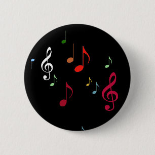 colourful musical notes on black 2 inch round button