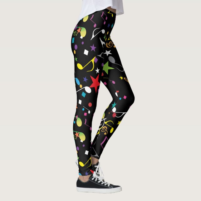 Colourful Musical Notes on Black Leggings (Right)
