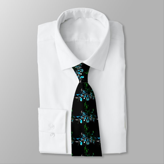Colourful Musical Notes on Black Tie (Tied)