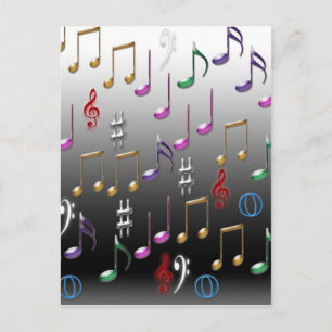 Colourful musical notes on grey background postcard