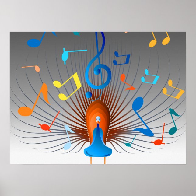 Colourful Musical Notes Peacock Poster (Front)